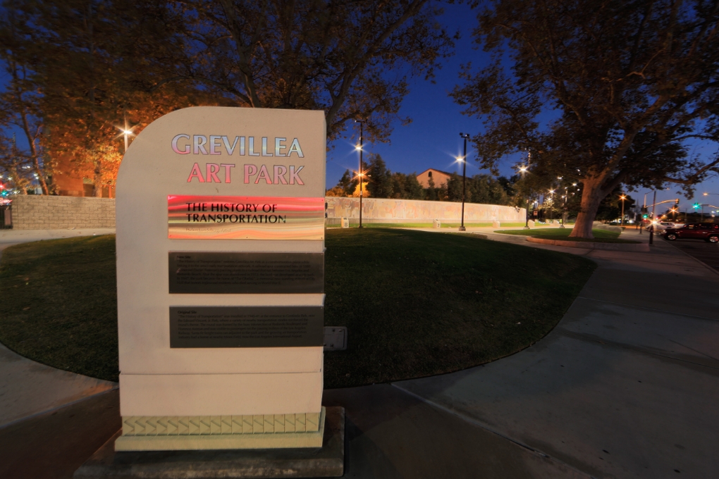 View of Grevillea Art Park with the Mural Beyond - Dusk
