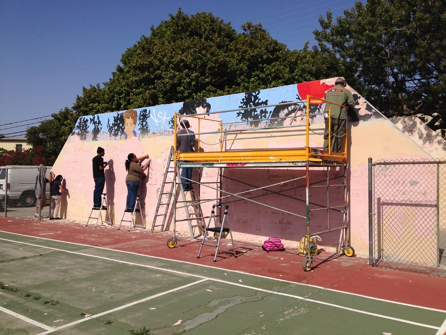 Prepping the wall and painting over the existing mural